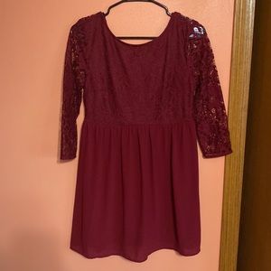 Burgundy red lace peek a boo dress